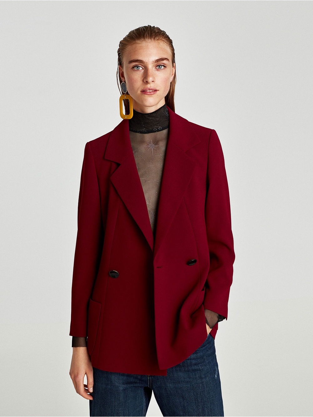 Zara Double Breasted Tailored Jacket Blazer Elevated Chic Polished Monochrome
